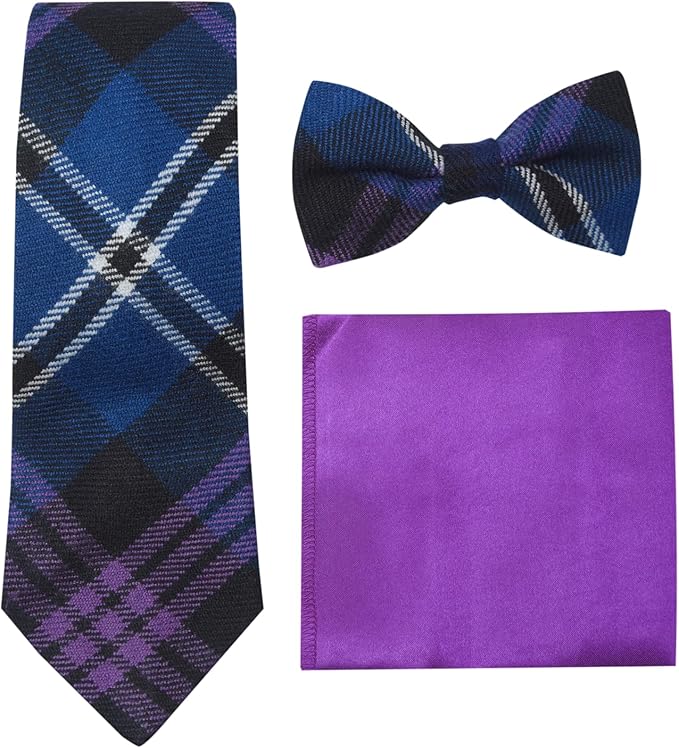 Premium Men’s Gift Tie Set – Scottish Heritage Tartan Necktie, Pocket Square & Bowtie
