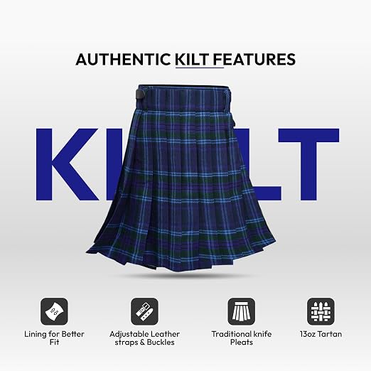 Men's 5 Yard Scottish Tartan Kilt, Highland Wedding Kilt, Spirit of Scotland Tartan Kilt