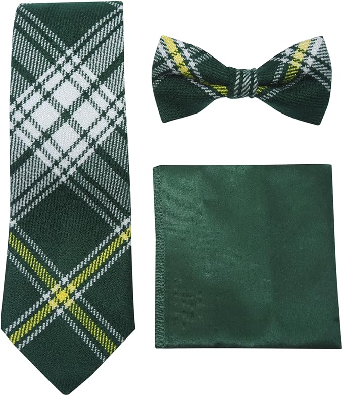 Premium Men’s Gift Tie Set – St. Patrick Tartan Necktie, Pocket Square & Bowtie