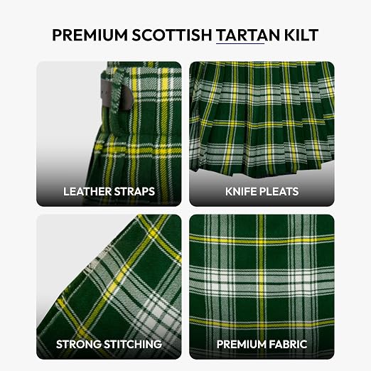 Men's 5 Yard Scottish Tartan Kilt, Highland Wedding Kilt, St. Patrick Tartan Kilt