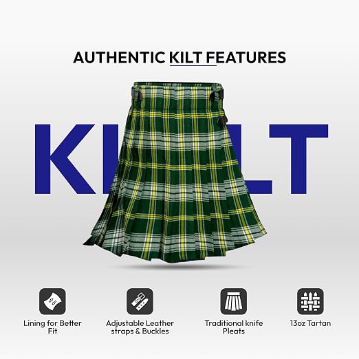 Men's 5 Yard Scottish Tartan Kilt, Highland Wedding Kilt, St. Patrick Tartan Kilt