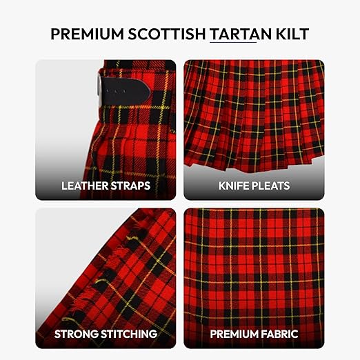 Men’s Scottish 5 Yard Kilt – Wallace Tartan, Traditional Highland & Formal Wedding Wear
