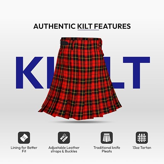 Men’s Scottish 5 Yard Kilt – Wallace Tartan, Traditional Highland & Formal Wedding Wear