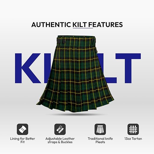 Men's 5 Yard Scottish Tartan Kilt, Highland Wedding Kilt, Wallace Hunting Tartan Kilt