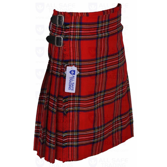 Scottish Men's 9 Piece 8 Yards Kilt Outfit, Royal Stewart Tartan Kilt