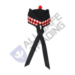 Scottish Black Wool Glengarry Dice Hat with Red Pompom