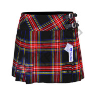 Women's 16'' Black Stewart  Tartan Pleated Billie Kilt Skirt