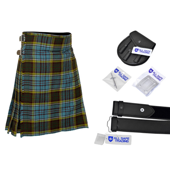Men's Scottish 6 Piece Casual Kilt Outfit with Sporran, Anderson Tartan Kilt
