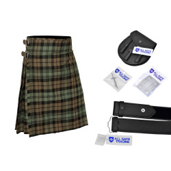 Men's Scottish 6 Piece Casual Kilt Outfit with Sporran, Black Watch Weathered Tartan Kilt