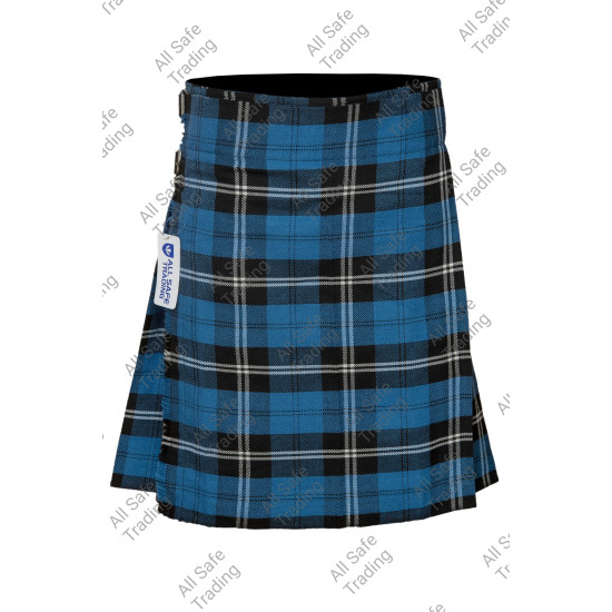 Men's Scottish 6 Piece Casual Kilt Outfit with Sporran, Blue Ramsay Tartan Kilt