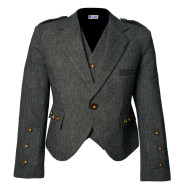 Scottish Grey Tweed Argyle Kilt Jacket With Waistcoat/Vest - Sizes 36"- 54"