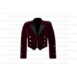 Scottish Burgundy  Velvet Prince Charlie Kilt Jacket With Waistcoat