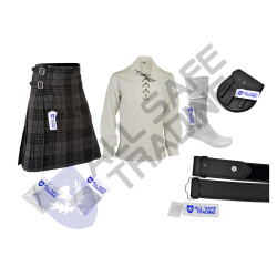 Scottish Men's 9 Piece 8 Yards Kilt Outfit, Grey Watch Tartan Kilt