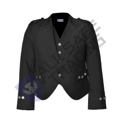 Scottish Black Argyle Kilt Jacket With Waistcoat/Vest - Sizes 36"- 54"