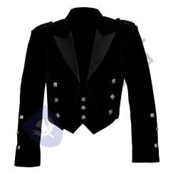Scottish Black  Velvet Prince Charlie Kilt Jacket With Waistcoat