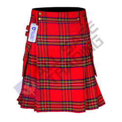 Scottish Men's Modern Royal Stewart 16oz Tartan Pockets Utility Kilt, Cargo Kilt